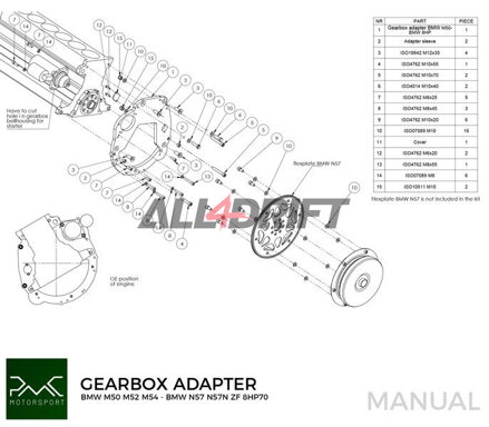 PMC adapter BMW M50 S50 M52 M54 motorhoz és sebességváltóhoz BMW N57N N57 Diesel ZF 8HP70 / M57N / M57N2 GS6-53DZ E90 330D E60 530D