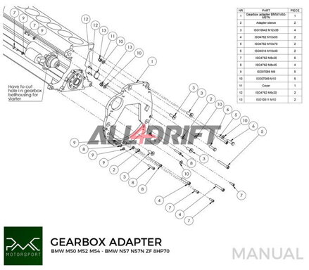PMC adapter BMW M50 S50 M52 M54 motorhoz és sebességváltóhoz BMW N57N N57 Diesel ZF 8HP70 / M57N / M57N2 GS6-53DZ E90 330D E60 530D