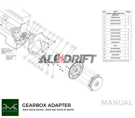 PMC adapter BMW M57N M57N2 motorhoz és sebességváltóhoz BMW N57N N57 Diesel ZF 8HP707D36SG R6 / N54 GS6-53BZ / N52 N53 GS6-37BZ