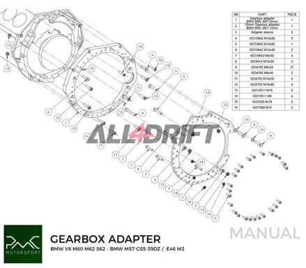 PMC adapter BMW V8 motorhoz M60 M62 S62 és sebességváltóhoz BMW M50 M52 M54 M57 S50 S52 S54 M2 M3 M4 DCT DKG GS7D36SG R6 N54 GS6-53BZ N52 N53 GS6-37BZ