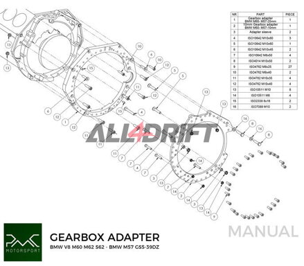 PMC adapter BMW V8 motorhoz M60 M62 S62 és sebességváltóhoz BMW M50 M52 M54 M57 S50 S52 S54 M2 M3 M4 DCT DKG GS7D36SG R6 N54 GS6-53BZ N52 N53 GS6-37BZ