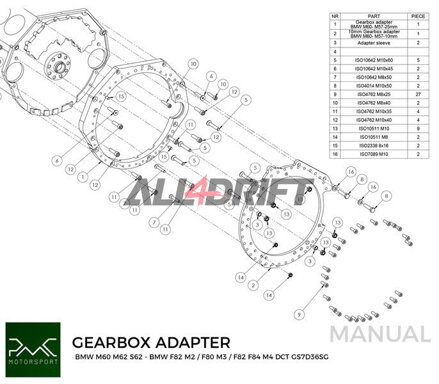 PMC adapter BMW V8 motorhoz M60 M62 S62 és sebességváltóhoz BMW M50 M52 M54 M57 S50 S52 S54 M2 M3 M4 DCT DKG GS7D36SG R6 N54 GS6-53BZ N52 N53 GS6-37BZ