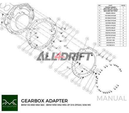 PMC adapter BMW V8 motorhoz M60 M62 S62 és sebességváltóhoz BMW M50 M52 M54 M57 S50 S52 S54 M2 M3 M4 DCT DKG GS7D36SG R6 N54 GS6-53BZ N52 N53 GS6-37BZ