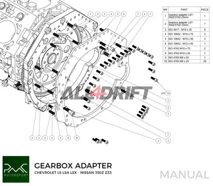  PMC adapter GM Chevrolet LS V8 LS1 LS3 LS7 LSA LSX motorhoz és Nissan 350Z Z33 370Z Z34 sebességváltókhoz