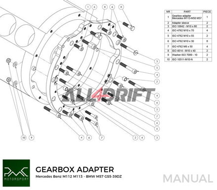 PMC adapter Mercedes Benz M112 M113 AMG motorhoz és BMW M50 M52 M54 M57 S50 S52 S54 ZF310 ZF320 GS5-39DZ E46 M3 E36 M3 sebességváltókhoz