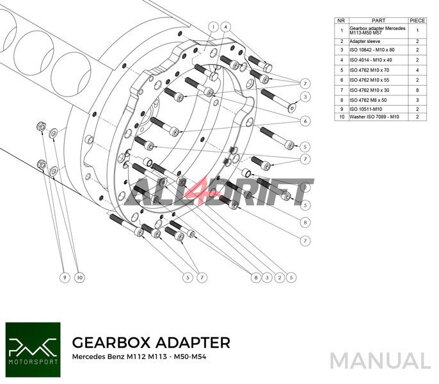 PMC adapter Mercedes Benz M112 M113 AMG motorhoz és BMW M50 M52 M54 M57 S50 S52 S54 ZF310 ZF320 GS5-39DZ E46 M3 E36 M3 sebességváltókhoz