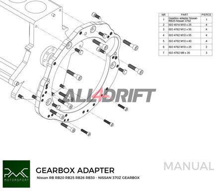 PMC adapter Nissan RB RB20 RB25 RB26 RB30 motorhoz és Nissan 350Z Z33 370Z Z34 sebességváltókhoz