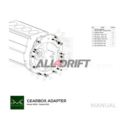 PMC adapter Toyota JZ 1JZ 2JZ motorhoz és Mazda RX8 sebességváltóhoz