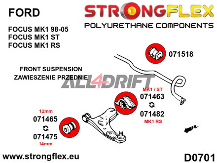 071465A Első lengőkar első szilent - 12mm csavar SPORT Ford / Mazda / Volvo