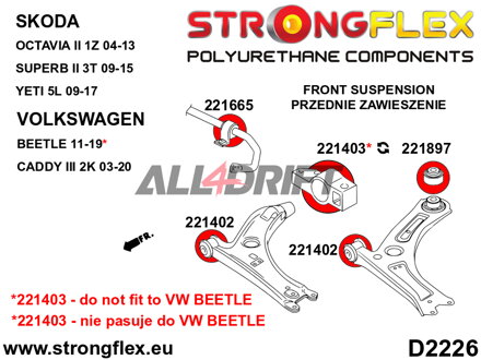 226174B Első és hátsó futómű szilent készlet Audi / Seat / Škoda / VW
