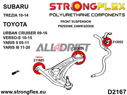 211685A Első lengőkar első szilent 14mm SPORT - Toyota I (99-05) P1