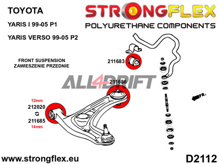 216283A Első és hátsó futómű szilent készlet SPORT Toyota Yaris / Yaris Verso