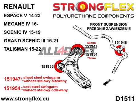 156089A Első futómű szilent készlet SPORT - Renault IV (16-)