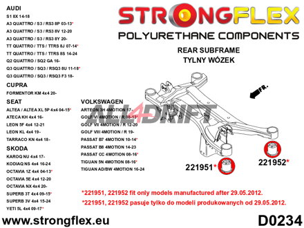 221952B Hátsó bölcső hátsó szilent 52mm Audi / Seat / Škoda / VW / Cupra