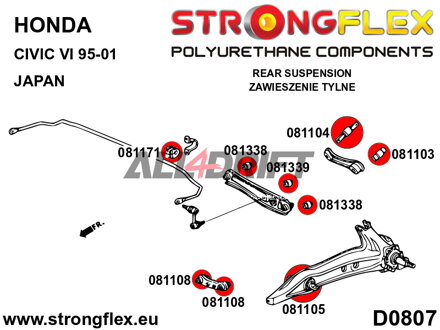 081338A Hátsó külső lengőkar agy felőli és belső hosszlengőkar szilent SPORT - Honda VI (95-00) JAPAN EJ / EK / EM1