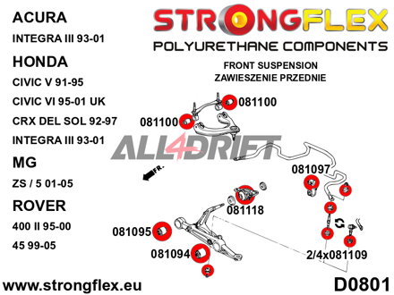 081109A Első szemes csavar rögzítő szilent SPORT - Acura III (93-01) DB6/7/8/9 / DC1/4