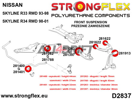 286211A Első futómű szilent készlet SPORT - Nissan R33 (93-98) RWD