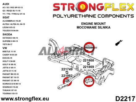 221868A Alsó motortartó betét SPORT Audi / Seat / Škoda / VW