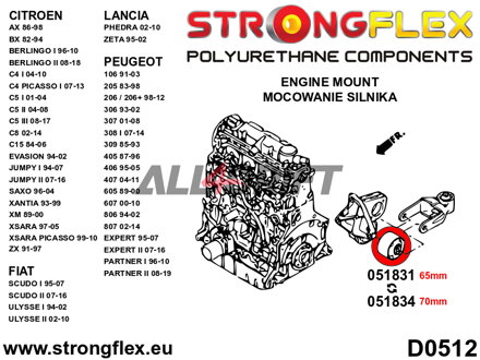 051831A Alsó motortartó 65mm SPORT Citroën / Peugeot