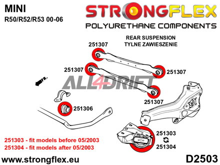 251303A Hátsó hosszlengőkar szilent 80mm SPORT - Mini Mini R50/R52/R53 (00-06)